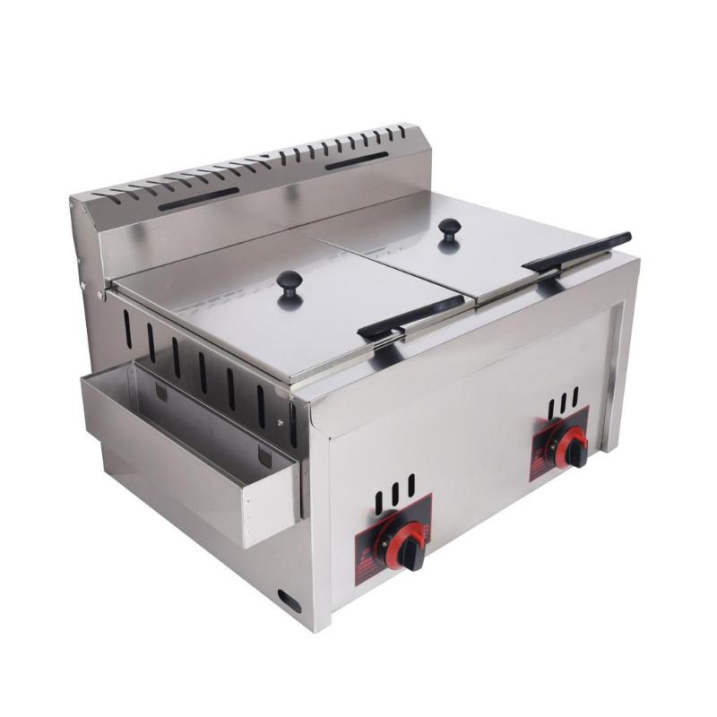 Large Capacity French Fryer Stall Fried Chicken Stove Commercial Gas Frying Machine Double Cylinder Deep Fryer
