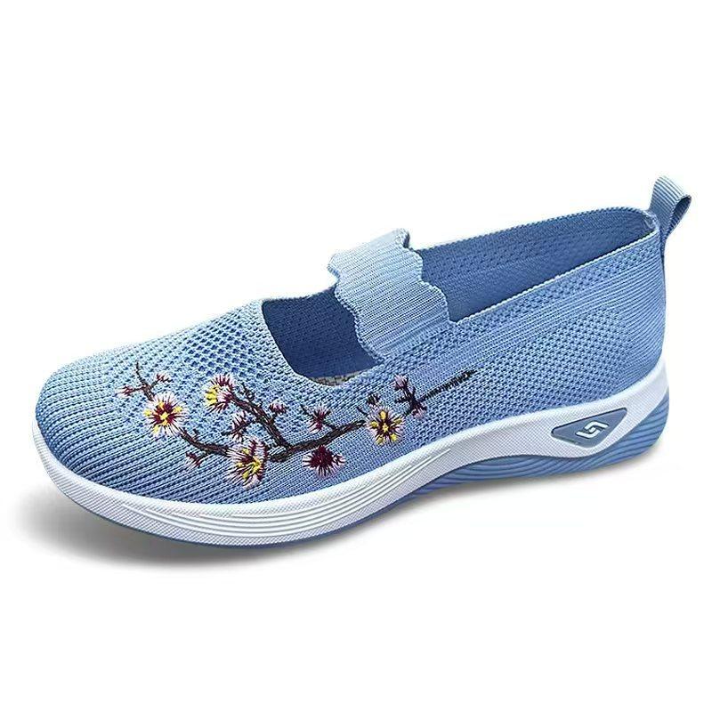 Mom shoes summer new shallow mouth embroidered single shoes middle-aged and elderly one-pedal breathable casual shoes women's cloth shoes