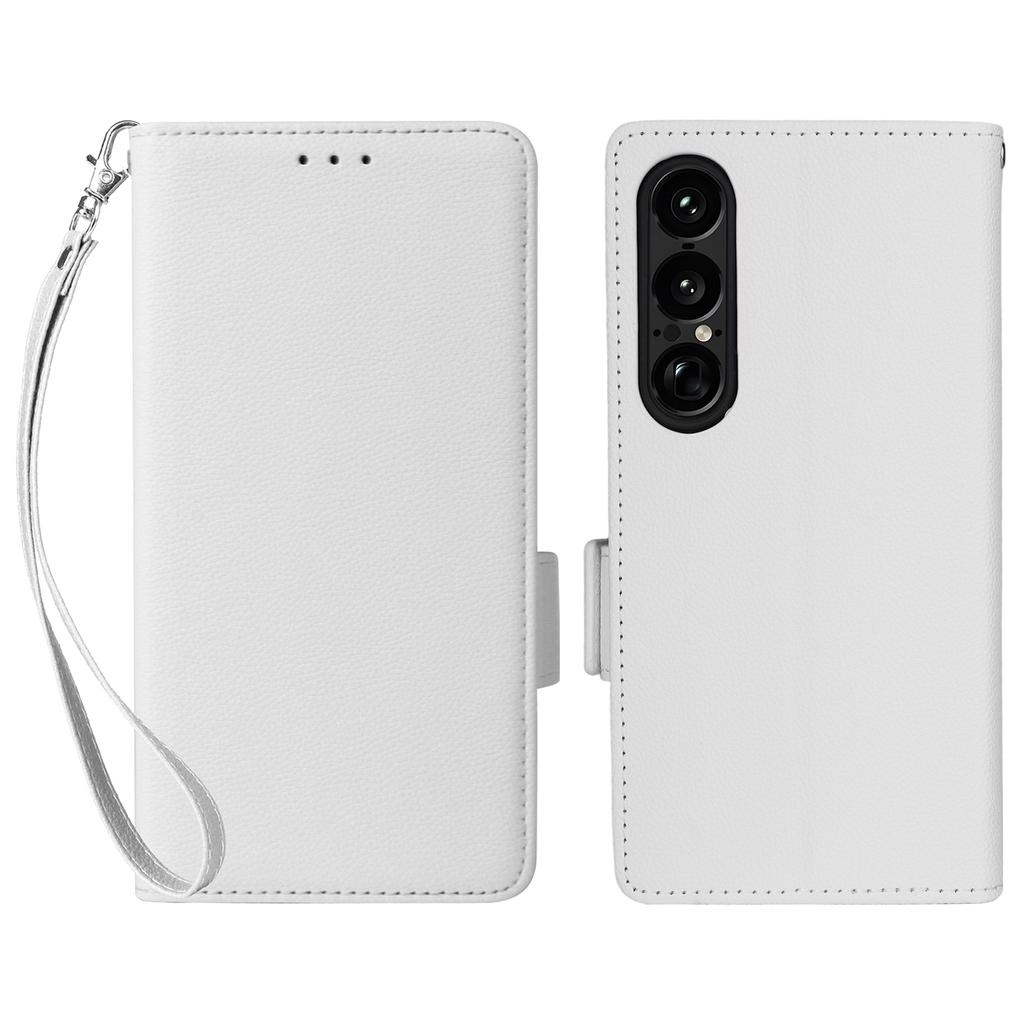 For Sony Xperia 1 VII Case with Wrist Strap Litchi Texture PU Leather Wallet Phone Cover