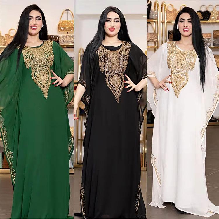 

African & Middle Eastern Plus Size Women s Embroidered Lace Dress - European & American Style Muslim Robe 8299 One Size зелений