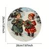 Vintage Victorian Christmas Tin Sign 8x8 Inch Winter Snow Scene Red Green Dresses Wall Decor