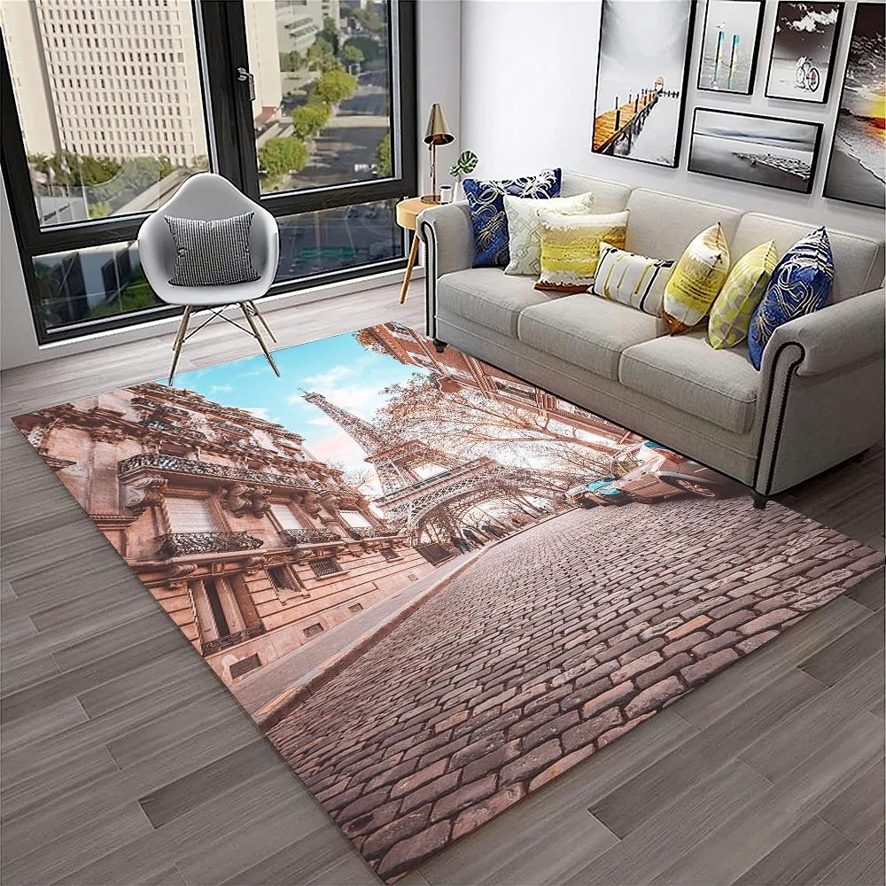 France Paris Eiffel Tower Retro Carpet Rug for Home Living Room Bedroom Sofa Doormat Decor,Kids Play Area Rug Non-slip Floor Mat