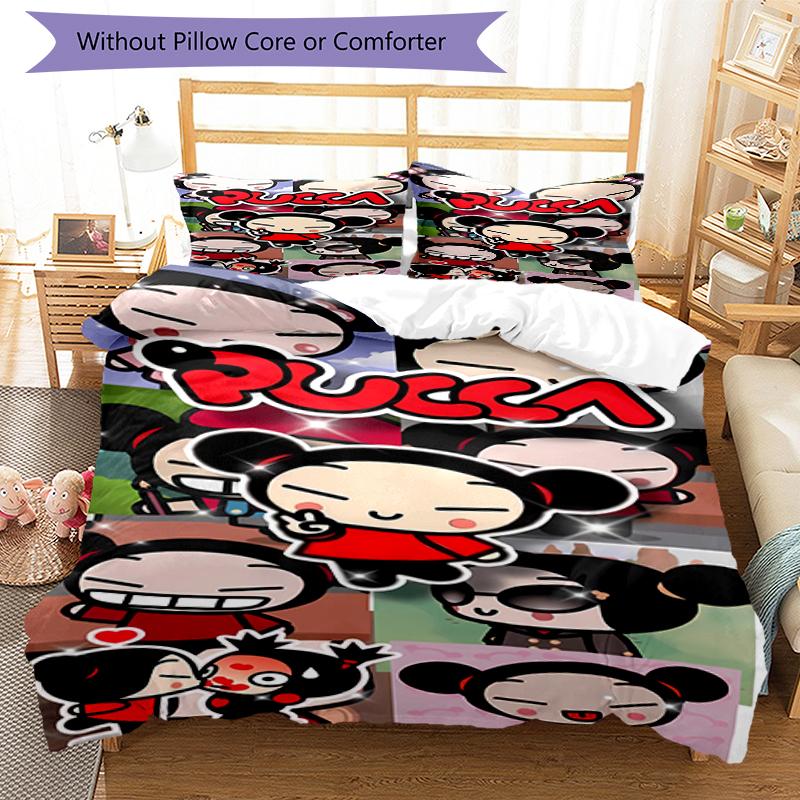 3pcs Pucca1 pattern bedding set duvet cover set includes duvet cover &pillowcases, perfect all season bedroom decoration & gift