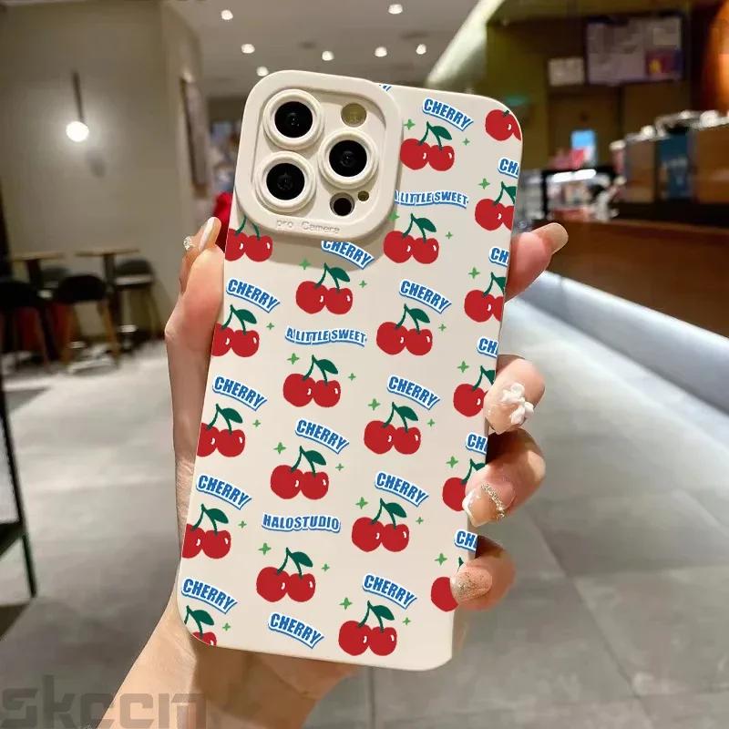 Roztomilý kreslený třešňový kryt na telefon pro iPhone 16 15 14 13 Pro Max 11 12 Mini X XR XS 7 8 Plus Stylový nárazuvzdorný silikonový měkký kryt