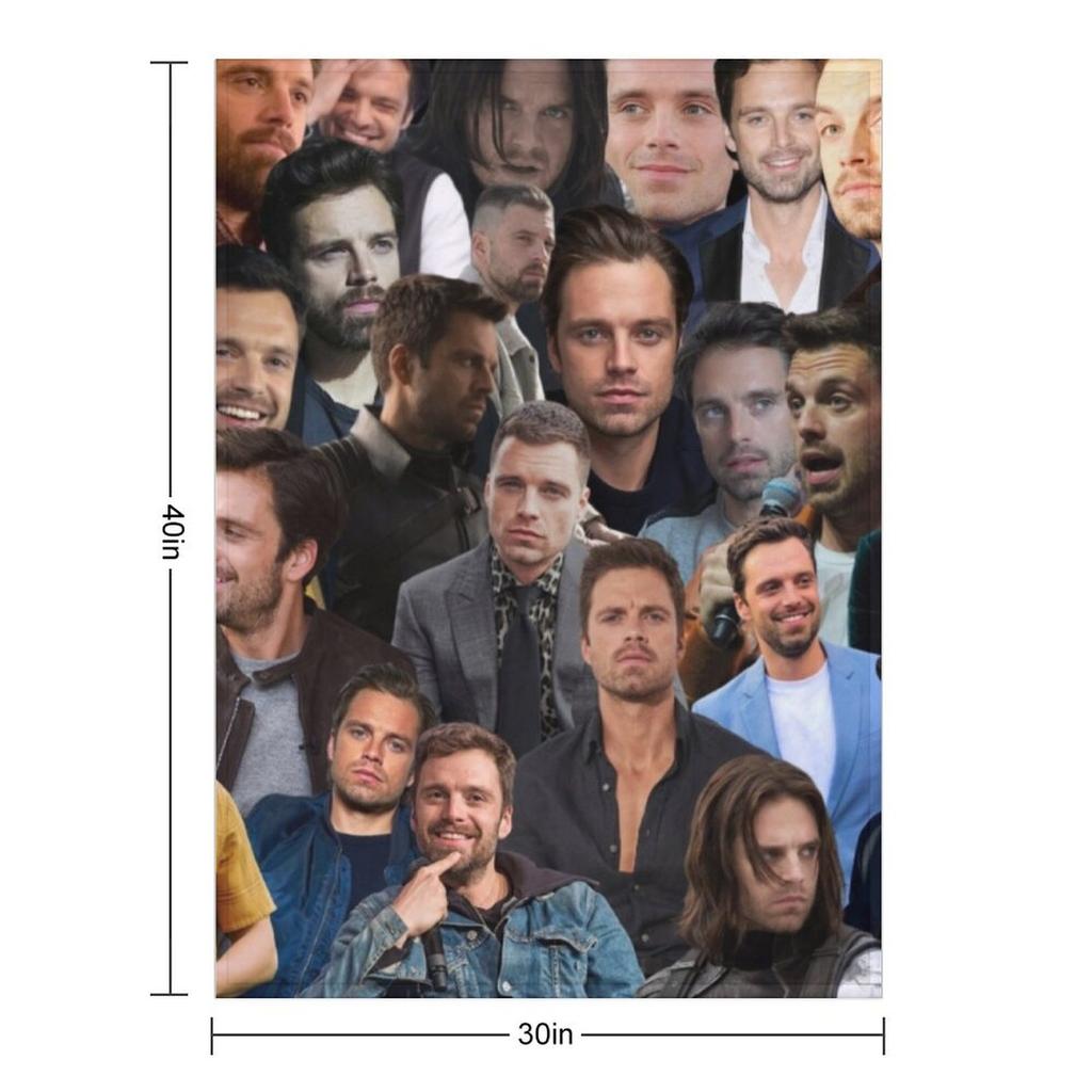 Sebastian Stan Photo Collage Throw Blanket manga Shaggy Decoratives anime Blankets