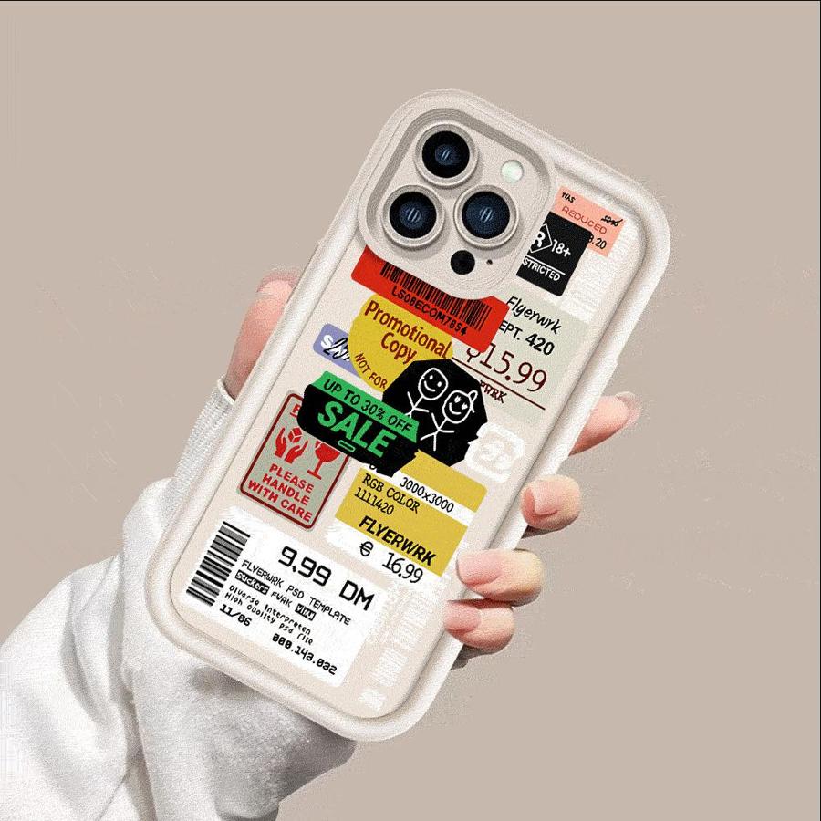 Stickers Collage Code Label Case For Apple iPhone 17 16 15 14 13 12 11 Pro Max 17 Air 16E XS X XR 7 8 Plus Soft Phone Back Cover