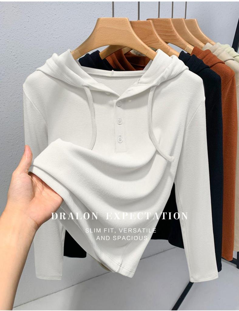 Women's Brushed Fleece Hooded Base Layer Autumn 2025 Fashionable Inner Hoodie
