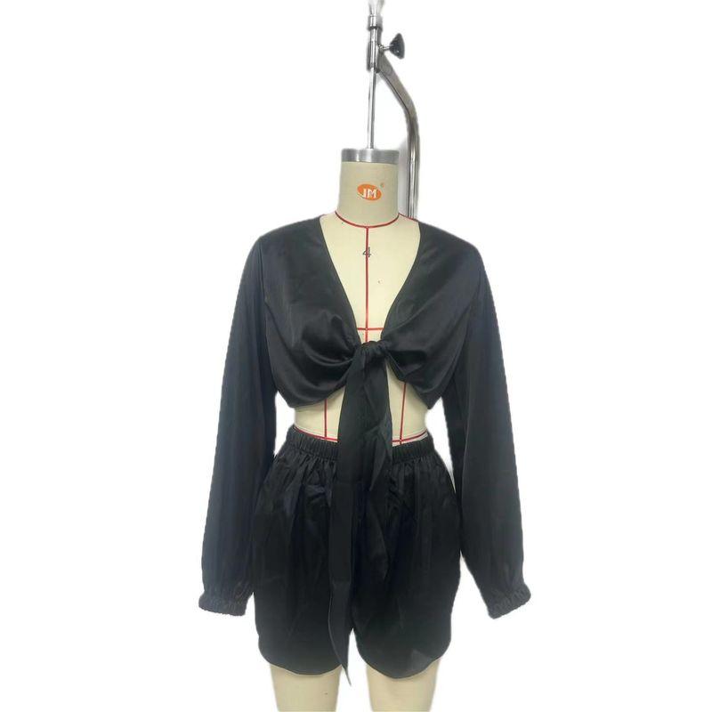 

2024 Кружевной сексуальный топ с длинным рукавом и шорты Комплект Шортовый костюм Black M