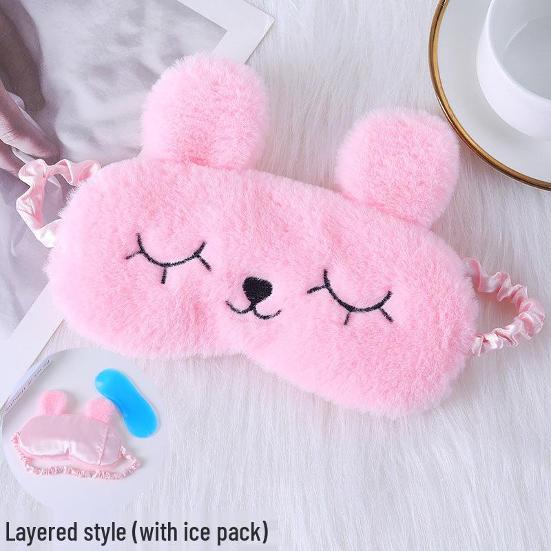 Cute Cartoon Rabbit Ears Plush Silk Eye Mask with Hot and Cold Pack - Comfortable Sleep Mask Available