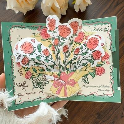 Creative Pop Up Love 3D Greeting Card with Envelope Flower Valentine's Day Card Rose Blessing Card Valentine's Day