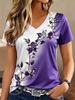 Mode Blumen 3D Druck T-Shirts Damen Kurzarm V-Ausschnitt T-Shirt Streetwear Lässiges Oberteil Y2k Harajuku Tee Damenbekleidung