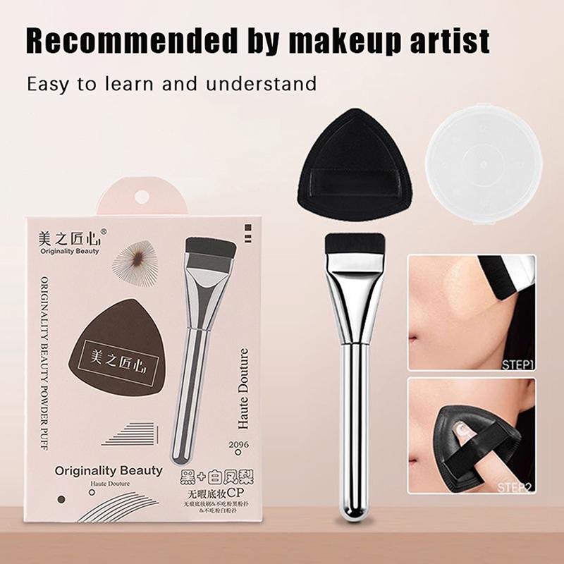 1 sada trojúhelníková černobílá houbička na make-up plochý štětec na make-up štětec na konturování mini houbička na prst nástroj na air cushion korektor
