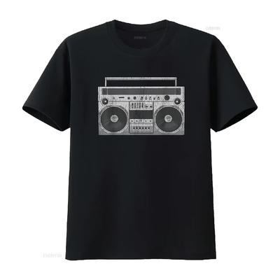 Boom Box Reproductor de CD Cassette Audio Radio AM FM Camiseta vintage Lavada Elegante Transpirable Top de moda Para uso diario Ligeramente