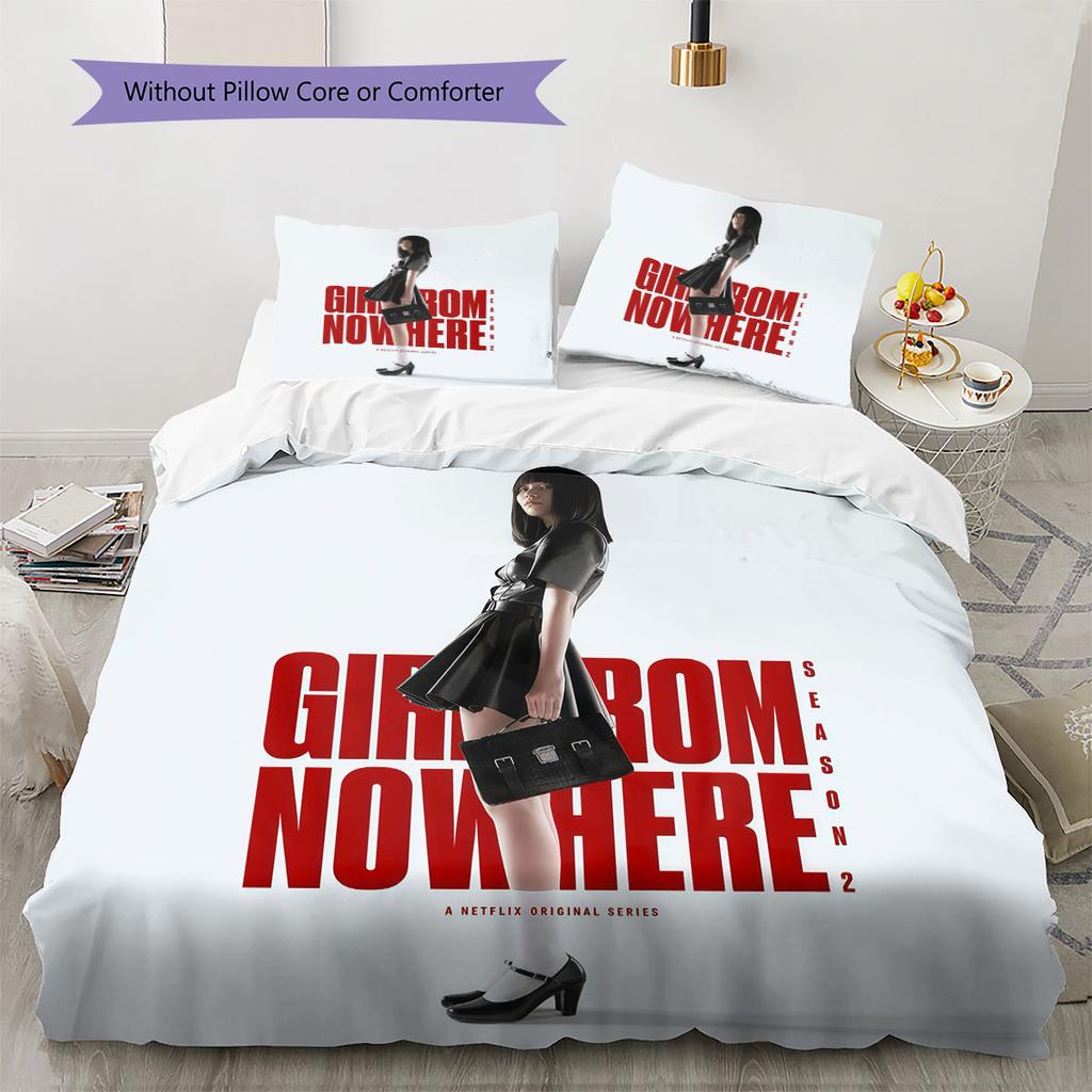 Girl from Nowhere Pattern Bedding Quilt Set Quilt Cover Pillowcase Home Decoration Birthday Gift (1 * duvet cover + 2 * pillowcase, without core)