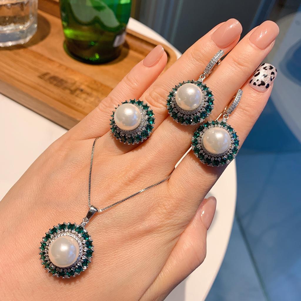Live Streaming New Emerald Australian Pearl Earrings Rings Necklaces Fairy Style Women's Fashion