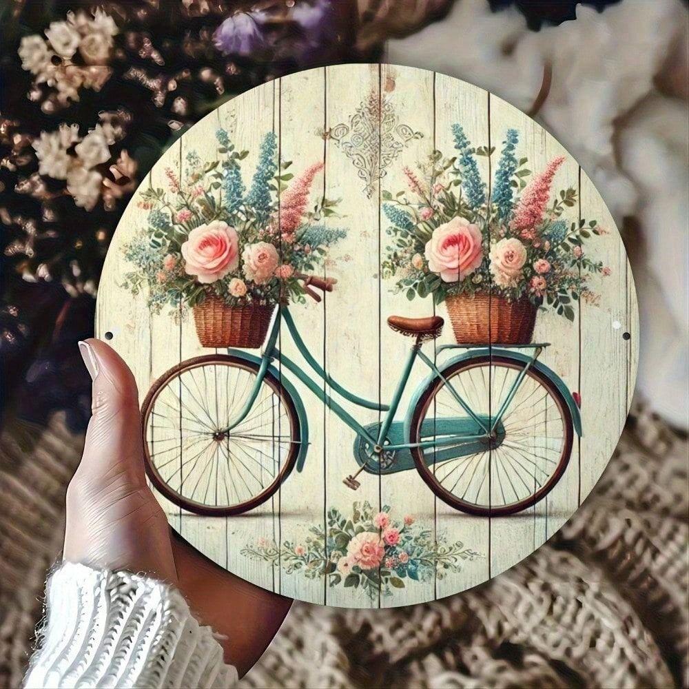 Vintage Flower Metal Wall Art, Round 8 Inch Kitchen Poster
