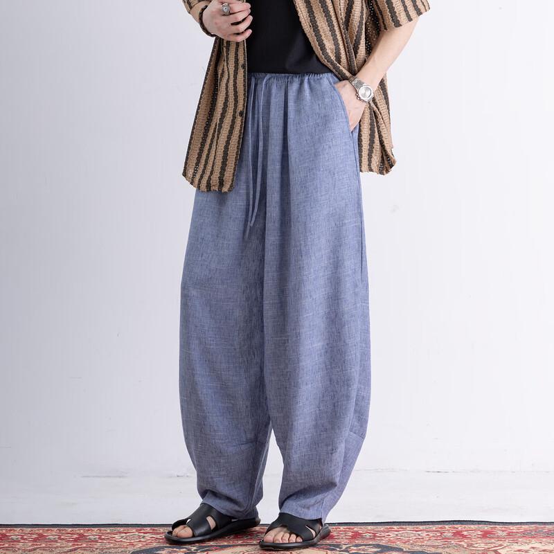 ROMON Men s Tencel Linen Blend Casual Long Pants 5XL темно-синий