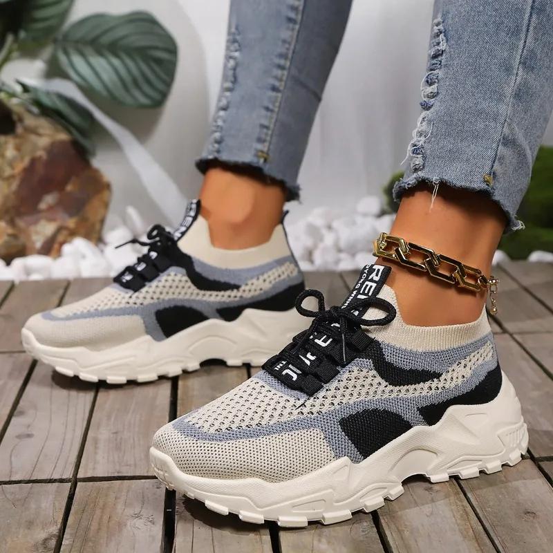 Fashion 2024 Shoes Female Lace Up Women's Vulcanize Shoes Autumn Mixed Colors Breathable Mesh Casual Sports Comfortable Walking Shoes