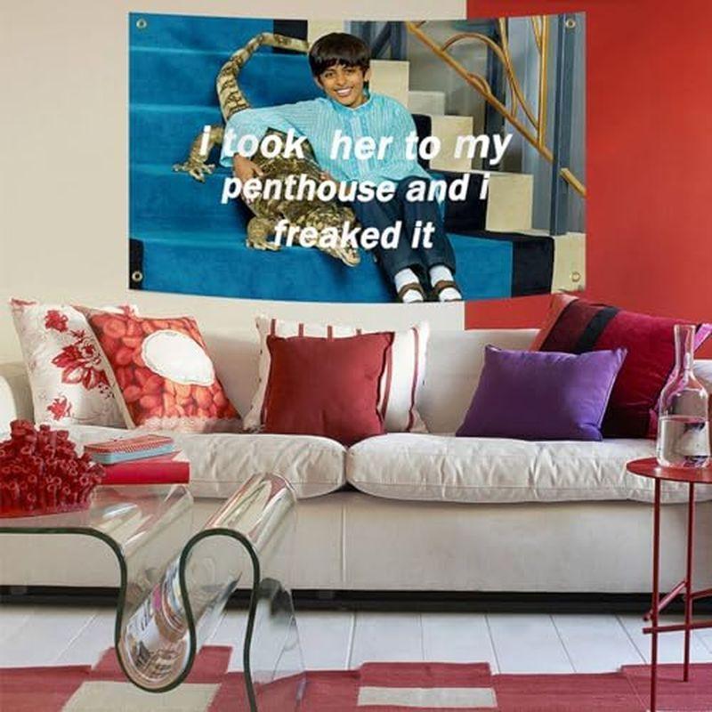 Funny Meme Boy Crocodile Penthouse Quote Wall Tapestry Blue Stairs I Took Her To My Humor Pop Art Bedroom Living Room