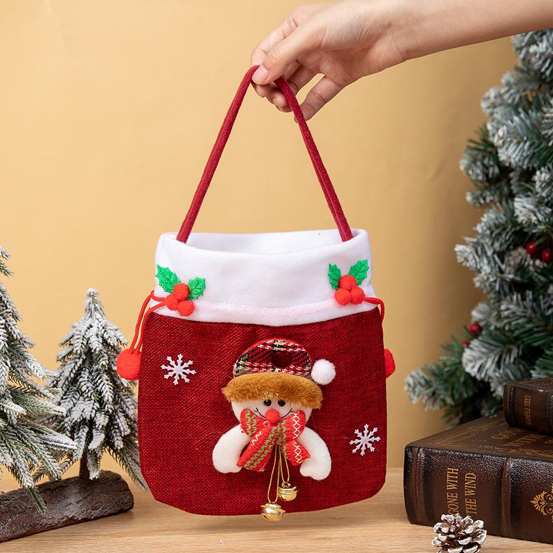 Christmas Brushed Candy Bag Gift Non-woven Fabric Santa Claus Snowman Deer Bear with Lights Red Peace Fruit
