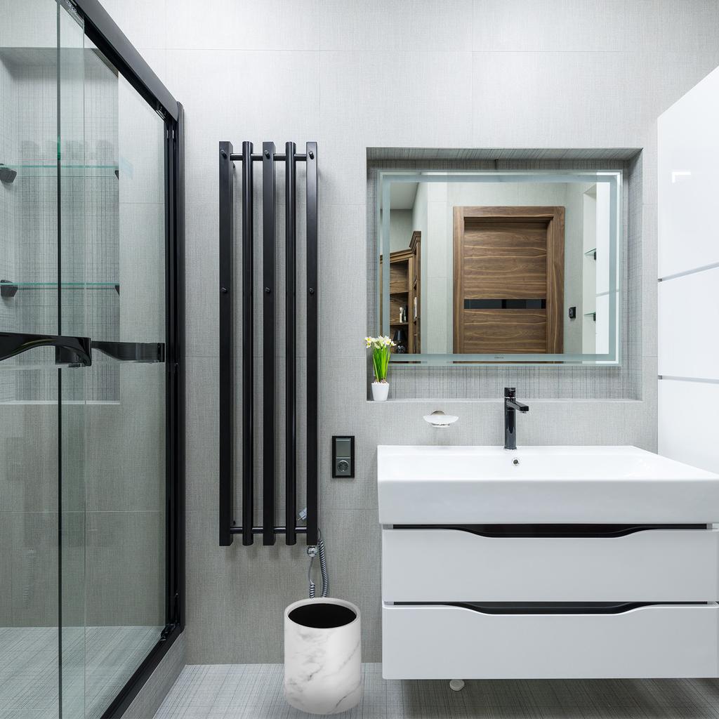 Double Layer Marble Texture Trash Can Plastic Waste Container Large Round Garbage Bin Decorative Wastebasket for Living Room