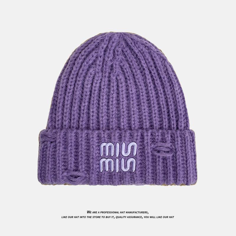 Korean Style Knitted Hat for Women Winter Warm Ear Protection Hooded Hat Thickened Windproof and Cold Protection Ear Protection Hat Letter Woolen Hat