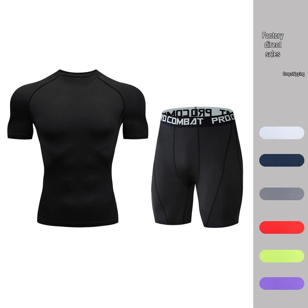 Men's Quick-Dry Summer Sports Set: Breathable High-Elasticity Gym Training Running Suit with Short Sleeves