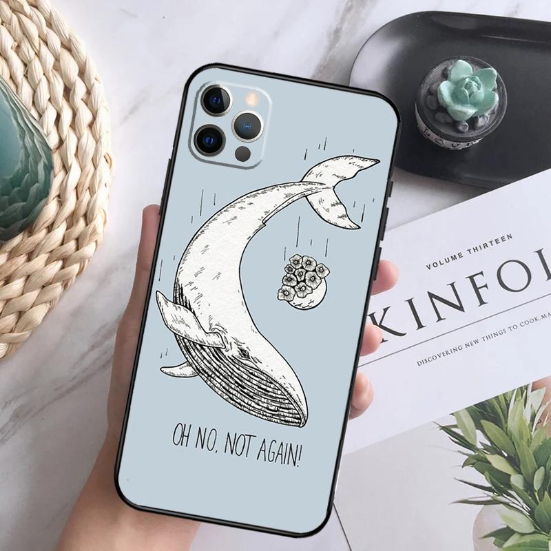 Beautiful Blue Whale Painting Soft Case For iPhone 16 Pro Max 13 12 Mini XS Max X XR 11 15 Pro Max 14 Plus Back Cover