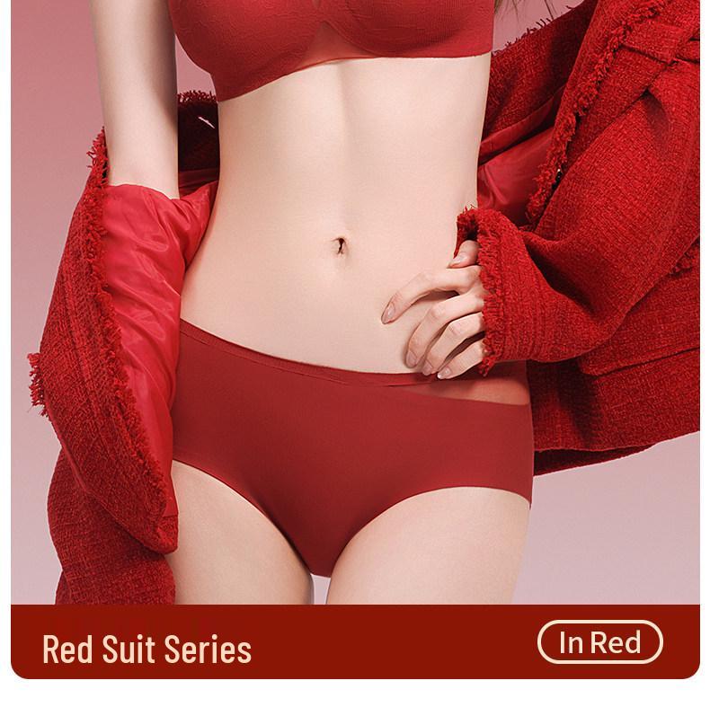 Women's Red Tiger Year Bridal Lingerie Set: Seamless Mesh Push-Up Bra & Panty Gift Box
