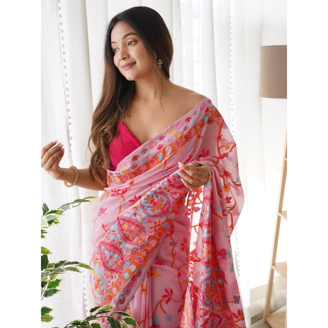 

Женское многоцветное тканое сари Kashmiri Kachi с блузкой