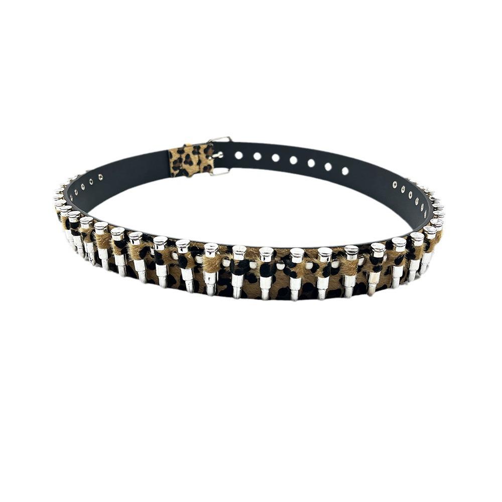 

Женский пояс с заклепками в стиле панк — универсальный аксессуар с леопардовым принтом 92cm with Buckle цветной печати леопарда