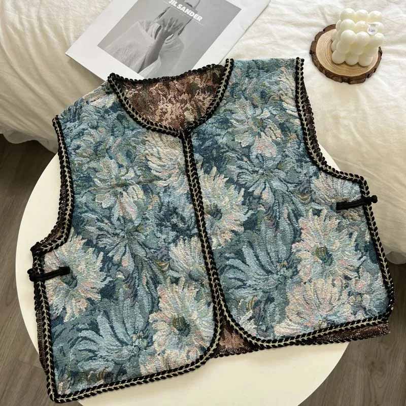 Vest for Women Cotton Sleeveless Tops Printed Vest Oversize Casual Sleeveless Coat Buttons Camisole Vest