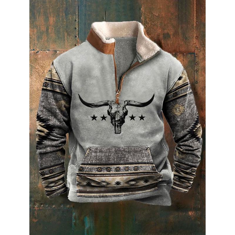 Spring And Autumn New Men'S Long Sleeve Half Zipper Printed Casual Fashion Trend Jacket