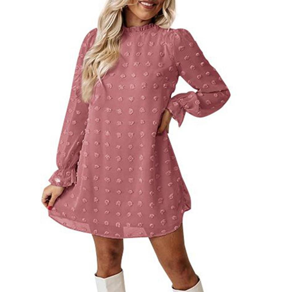 Women's Fashion  And Winter New Bubble Long Sleeve Lace Collar Dress