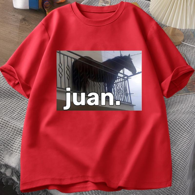 Juan Silly Horse on Balcony Dank Meme Graphic T Shirts Funny Women O Neck Casual Short Sleeve Tee Shirt Summer Tops Oversized