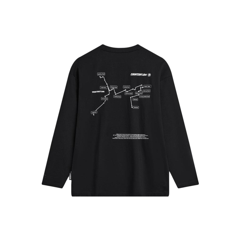Li Ning CF Letter Print Casual Sports Crew Neck Pullover Long Sleeve T-Shirt Men Tops Black ATLU113-1