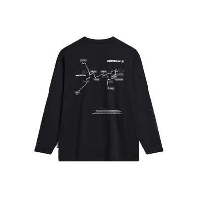 Li Ning CF Buchstabenaufdruck Lässiges Sport-Rundhals-Langarm-T-Shirt Herren-Oberteile Schwarz ATLU113-1