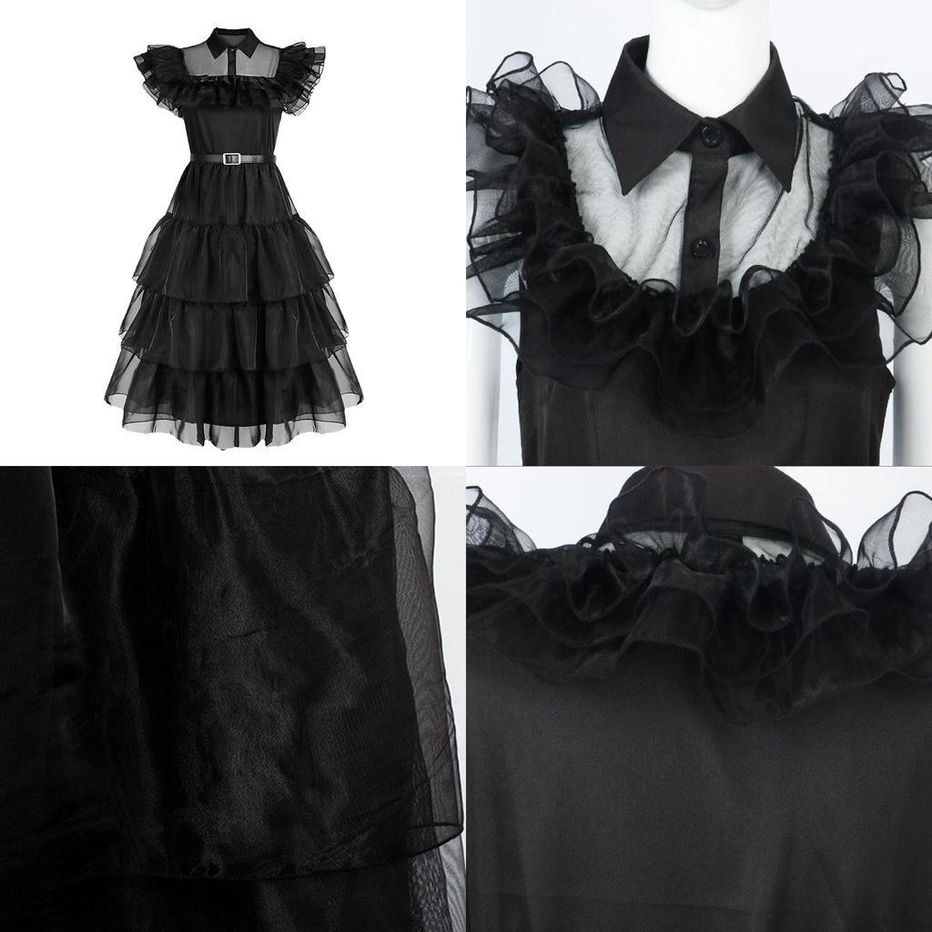Wednesday Addams Kids Dress Cosplay Costume Party A-shaped Tiered Skirt