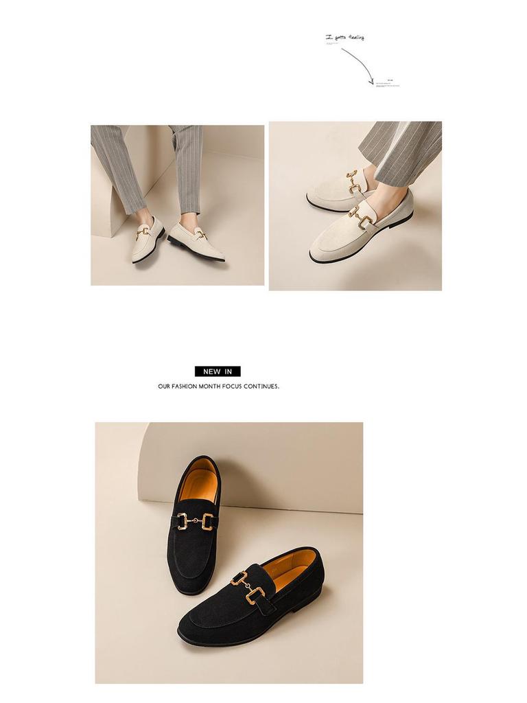 Pánské semišové mokasíny v korejském stylu - Nadměrná velikost, Jednobarevné, Nazouvací, Profesionální britský styl.