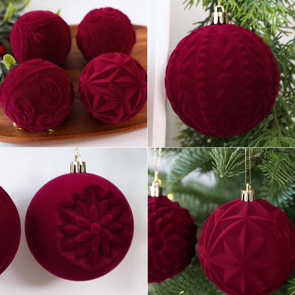 Luxurious 8cm Embossed Flocked Irregular Christmas Ball Set (12-Piece) - Elegant Pendant Decorations in Gift Box