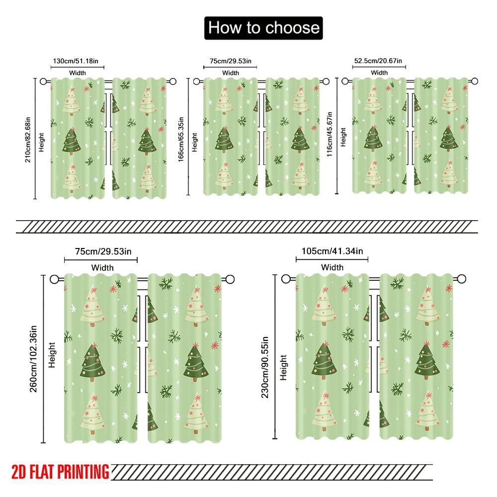 2 szt., Drukowane na płasko 2D Zasłony ze wzorem Choinka Płatki śniegu Trwała tkanina 100% poliester (bez pręta) Dekoracje do domu dla