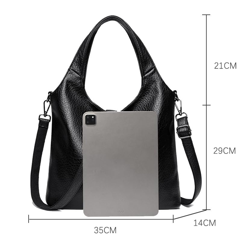 CC-MAX Women's Shoulder Bag, Large Capacity, A4 Size, Handbag, PU Leather, Shoulder or Crossbody, Simple and Stylish, CC2412 (Black)