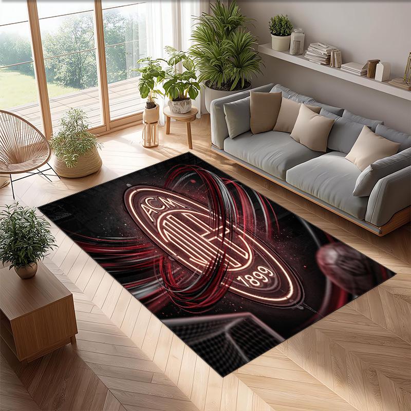 Tappeto in Flanella Stampato AC Milan Antiscivolo Morbido Poliestere Tappeto per Pavimento Tappetino Decorativo da Interno per Camera da Letto Soggiorno Divano Sala Giochi Decorazione Casa