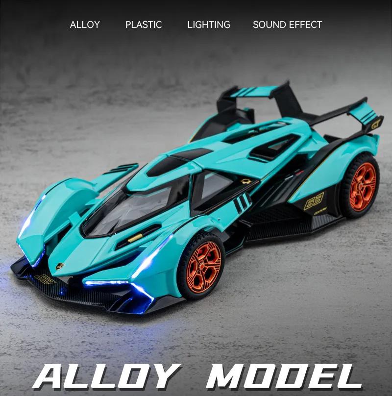 1/32 Lamborghini V12 Sportsbil Simulering Støpt Metalllegering Modellbil Lyd Lys Trekk Tilbake Samling Leketøy Gave A655