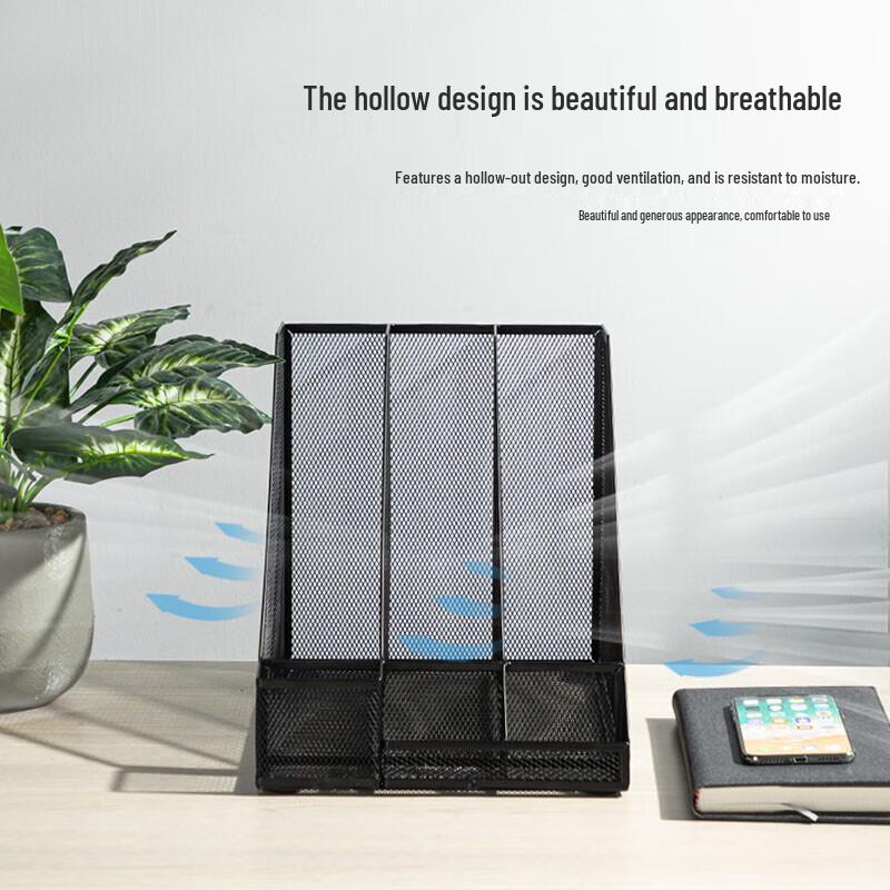 Deli Triple-Compartment Desk File Organizer with Pen Holder