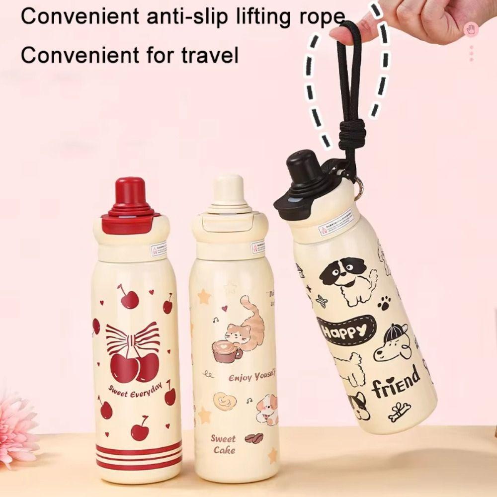 Leak Proof 600ml Insulated Bottle Small Mouth Coffee Thermos Mug Cartoon Vacuum cup  New Year Gift