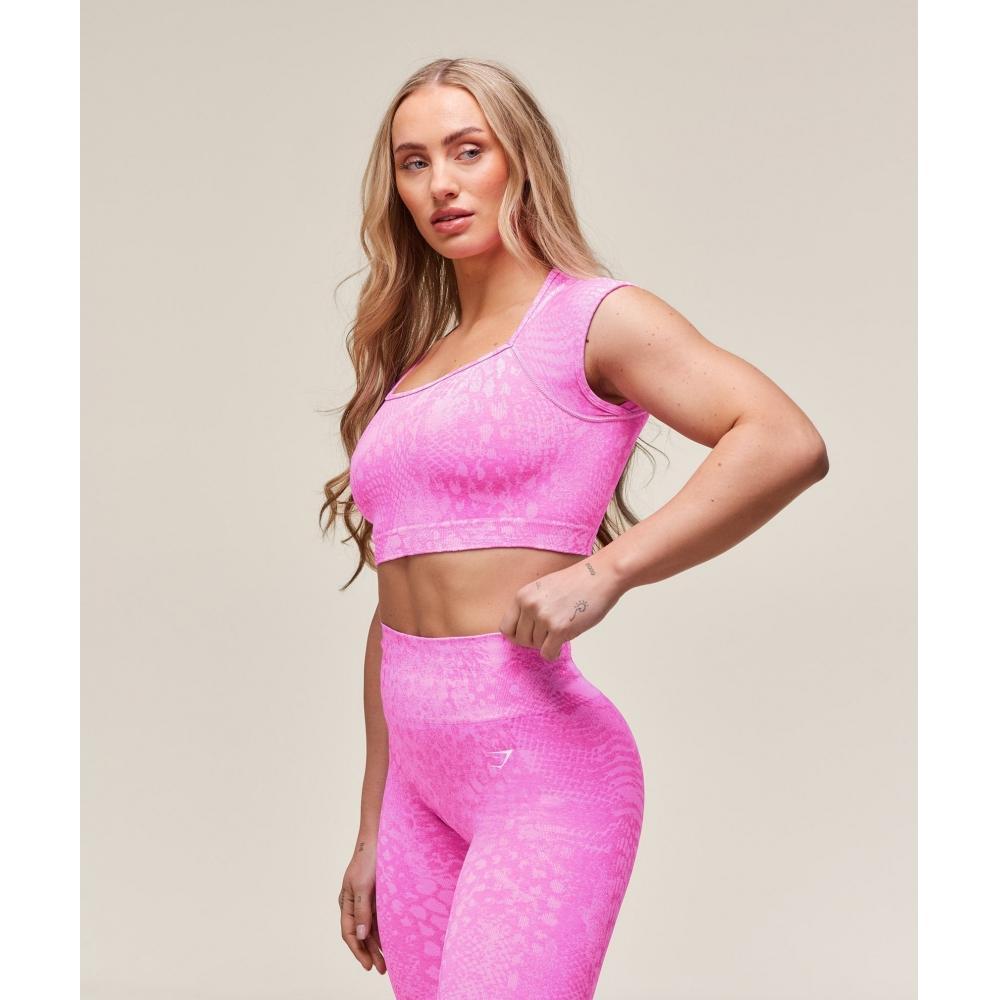 Gymshark Adapt X Whitney Animal Crop Top fără cusături Sour Pink Vibrant Pink B3b2h Kc0p