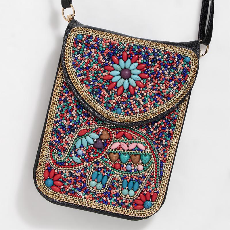 Exquisite Bohemian Style Crossbody Bag with Rice Beads, Shells, and Flowers