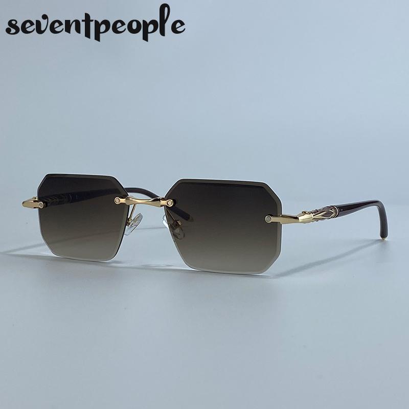 Steampunk Rektangulära Solglasögon Utan Bågar Män Lyxmärke Klassisk Punk Utomhus Solglasögon Vintage Båglösa Nyanser För Män