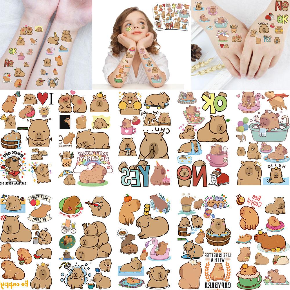 10 Stück Niedliche Capybara Tattoo Aufkleber Cartoon Tier Temporäre Tattoos Aufkleber Kawaii Geburtstag Weihnachten Geschenk Spielzeug
